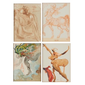 Salvador Dali, four wood engravings from Divine Comedy