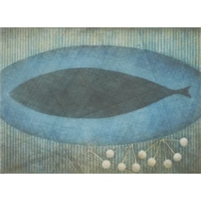 Yozo Hamaguchi, Fish and Cherries, mezzotint etching