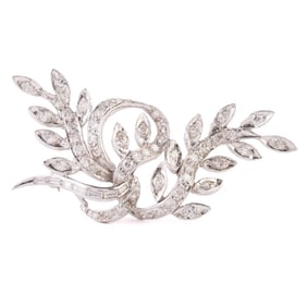 Diamond, 14k White Gold Spray Brooch.