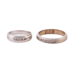 Two Diamond, 14k White Gold "His & Hers" Bands.