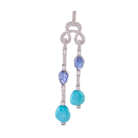 Turquoise, Tanzanite, Diamond, 18k White Gold Pendant.
