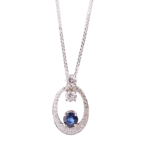 Sapphire, Diamond, 14k White Gold Necklace.