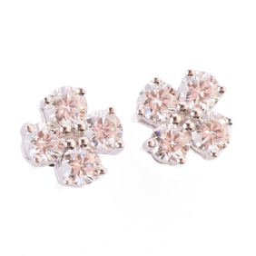 Pair of Diamond, 18k White Gold Cluster Earrings.