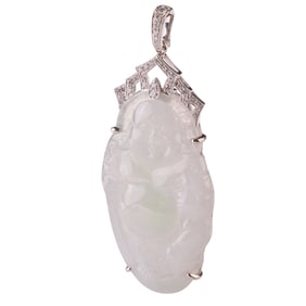 Jadeite Jade, Diamond, 18k White Gold Pendant Enhancer.
