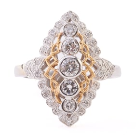 Diamond, 18k Yellow and White Gold Ring.