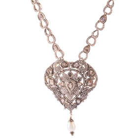 Diamond, Cultured Pearl, Silver-Top, 14k Gold Necklace.