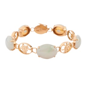 Jadeite Jade, 14k Yellow Gold Bracelet.
