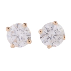 Pair of Diamond, 14k Yellow Gold Stud Earrings.