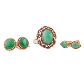 Jade, 14k Yellow Gold Jewelry Suite.