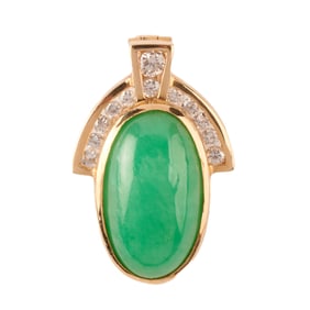 Jadeite Jade, Diamond, 14k Yellow Gold Pendant Enhancer