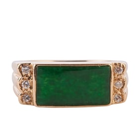 Jade, Diamond, 14k Yellow Gold Ring.
