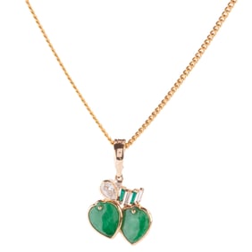 Jade, Diamond, Emerald, Gold Pendant Enhancer Necklace.