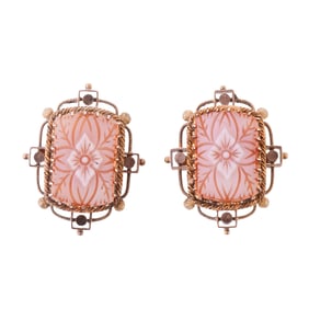 Pair of Victorian Agate, Enamel, 10k Gold Buttons.