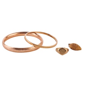 Collection of Four Yellow Gold Jewelry Items.