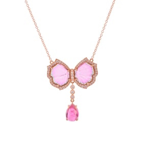 Tourmaline, Diamond, 18k Rose Gold Butterfly Necklace.