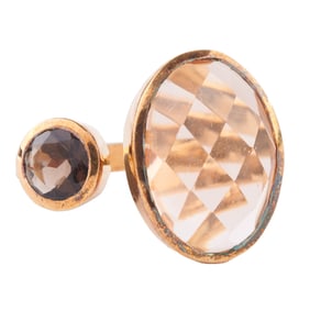 Rose Quartz, Smoky Quartz, Vermeil Cuff Ring.