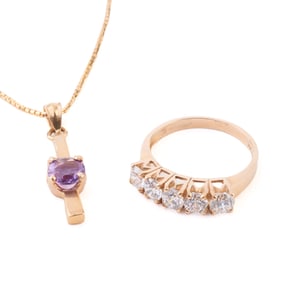 Amethyst, Colorless Stone, Yellow Gold Jewelry Suite.