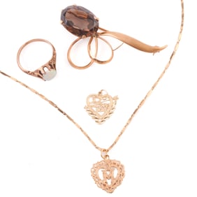 Collection of Opal, Quartz, Yellow Gold Jewelry Items.