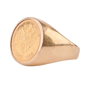 Men's Gold Coin, 14k Yellow Gold Ring.