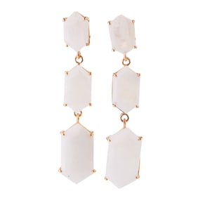 Pair of Moonstone, Vermeil Earrings.