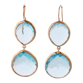 Pair of Blue Topaz, Vermeil Drop Earrings.