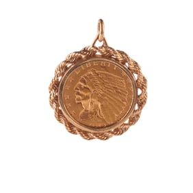 US Gold Coin, 14k Yellow Gold Pendant.