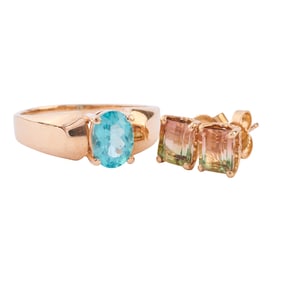 Tourmaline, 14k Yellow Gold Jewelry Suite.