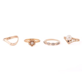 Collection of Four Multi-Stone, Yellow Gold Rings.