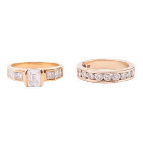 Diamond, Yellow Gold Wedding Ring Set.
