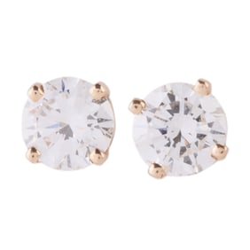 Pair of Diamond, 14k Yellow Gold Stud Earrings.