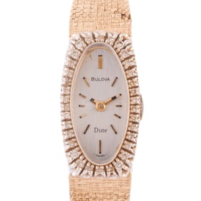 Bulova for Christian Dior Diamond, 14k Gold Wristwatch.