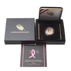US 2018 Breast Cancer Commemorative Proof $5 Gold Coin