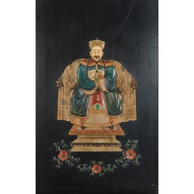 Chinese Hardstone Inlaid Wood Panel of Imperial Figure