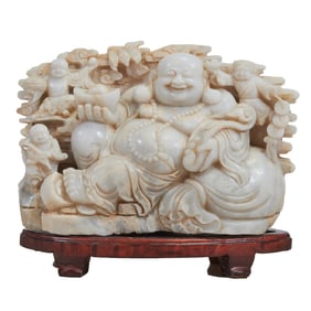 Chinese White Jade Reclining Budai