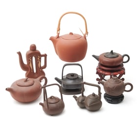 Lot of Eight Chinese Yixing Teapots