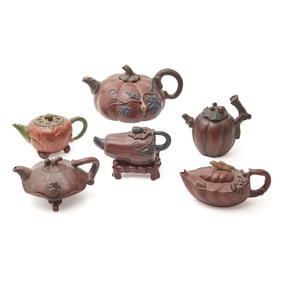 Lot of Six Chinese Yixing Teapots