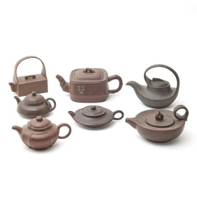 Lot of Seven Chinese Yixing Teapots