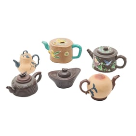 Group of Six Chinese Yixing Teapots