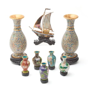 Group of Eight Chinese Cloisonne Objects