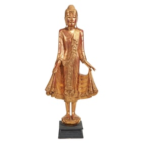 Large Gilt Wood Asian Standing Figure.