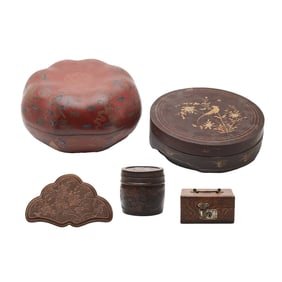 Group of Five Chinese Wood and Metal Containers.