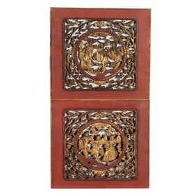 A Pair of Chinese Carved Wood Panels