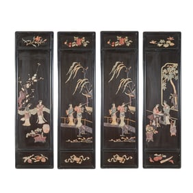 Chinese Hardstone Inlaid Four-Fold Floor Screen