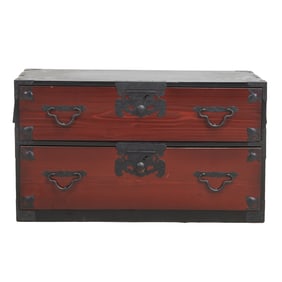 Japanese Red Lacquered Two-Sectioned Cabinet