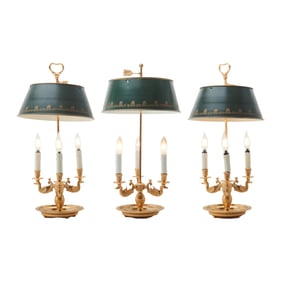 Three Empire Style Gilt Bronze Bouillotte Lamps
