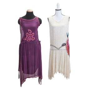 Two Sleeveless Beaded Sequin Flapper Dresses