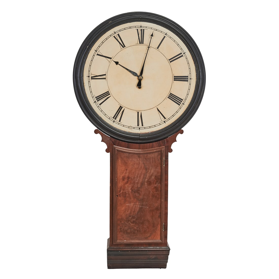 18th Century "Act of Parliament" Wall Clock: 18th Century "Act of Parliament" Wall Clock. Large round dial with ebonized frame, walnut body; pendulum and weight included. Late 18th century. {Approximate dimensions: 59" high x 29 1/2" diameter x