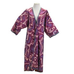 Turkmen Uzbek Silk Ikat Lined Robe Chapan