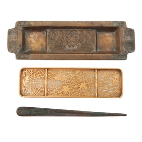 Three Tiffany Studios Bronze Desk Items