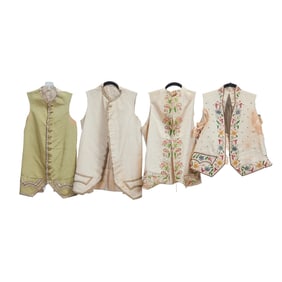 Four English Gents Silk Embroidered Vests Waistcoats